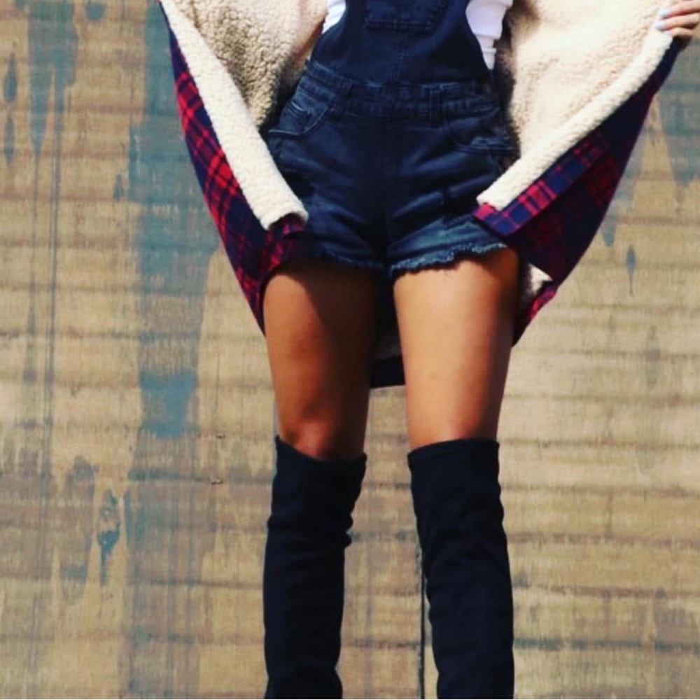 Plaid Red and Blue Teddy Jacket for Women - Picture 3 of 5